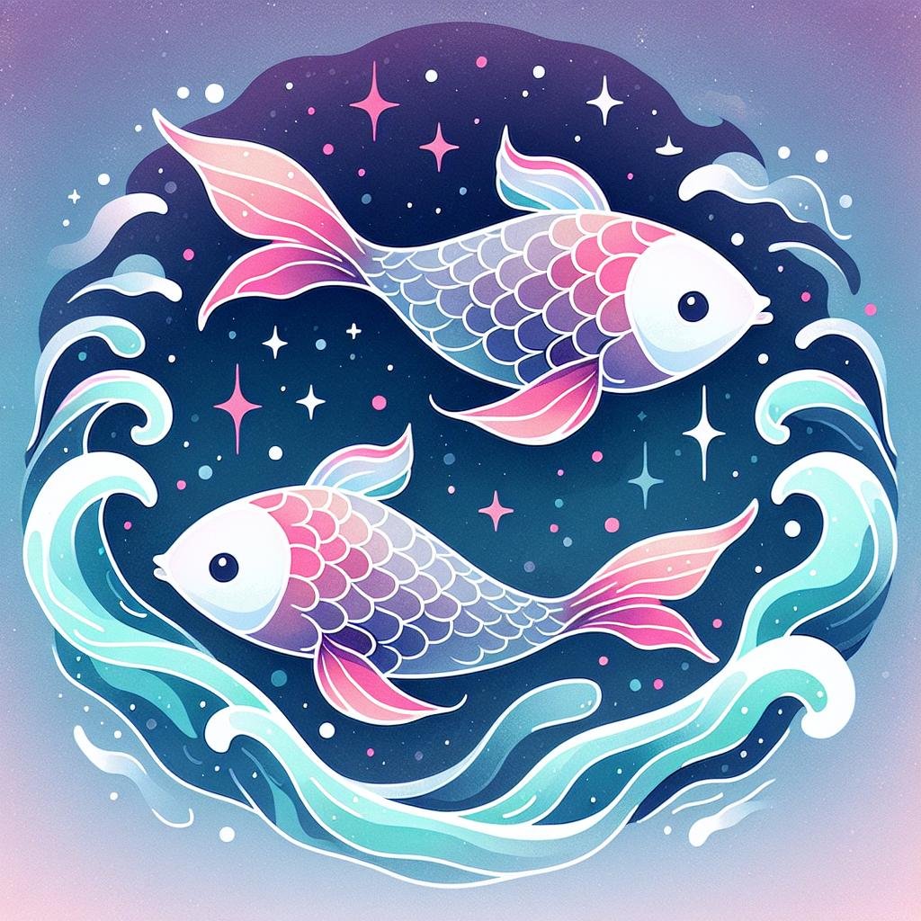 Illustration poétique de poissons koi stylisés dans l'espace.